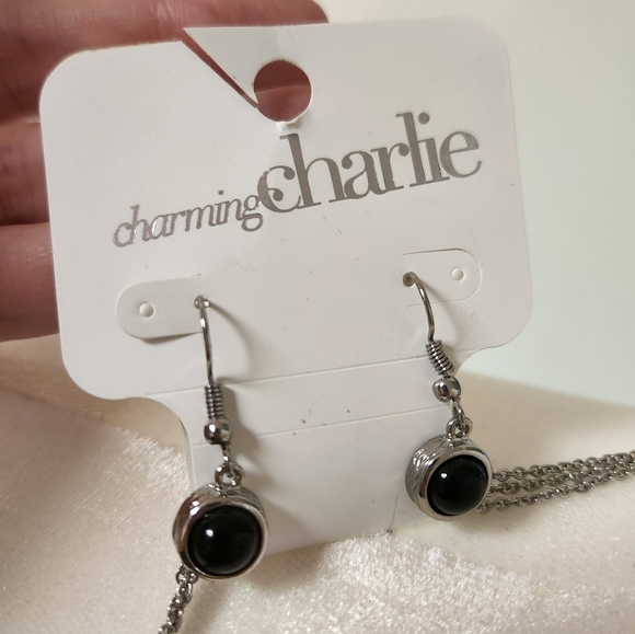 Charming Charlie 3-Tier Hanging Stone Necklace & Earrings Set NEW NWT - Picture 5 of 5